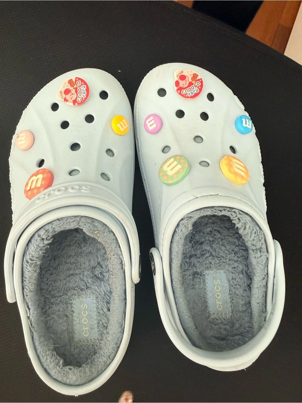 CROCS Kids Light Blue Fuzzy-Lined Clogs with Colorful Charms
